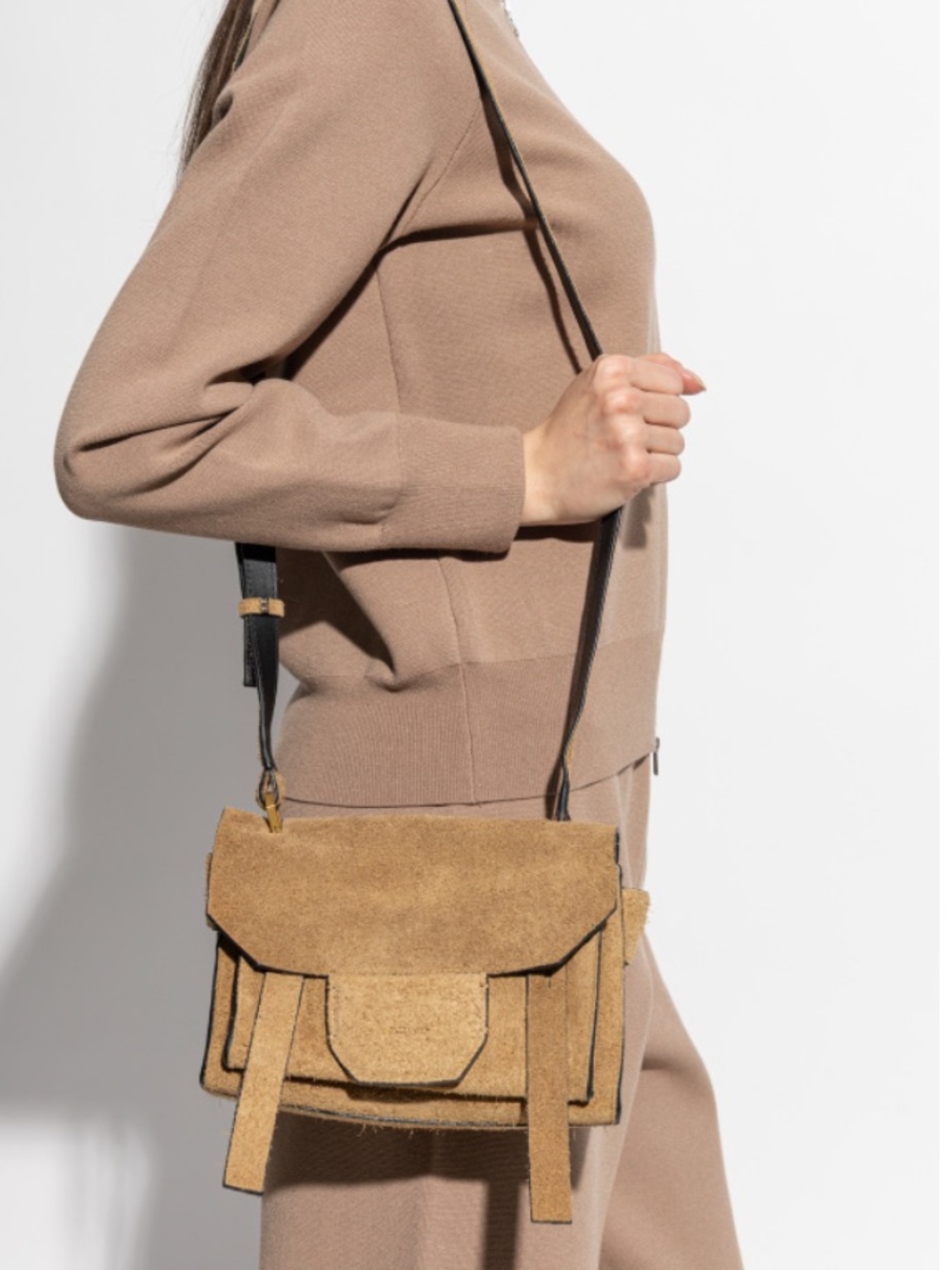 AllSaints Tan Suede 'Ursa' Shoulder Bag